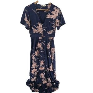 Roxy Bright Daylight Floral Maxi Dress Blue Pink Boho High-Low Small